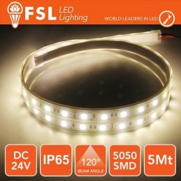 Striscia LED 5m IP65 5050 24V - 12W/m 60led/m 4000K