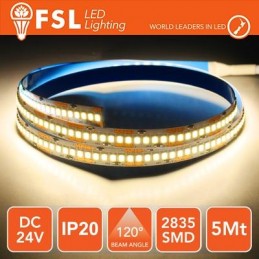 Striscia LED 5m IP20 2835 24V - 16W/m 240led/m 3000K