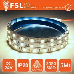 Striscia LED 5m IP20 5050 24V - 12W/m 60led/m 6500K